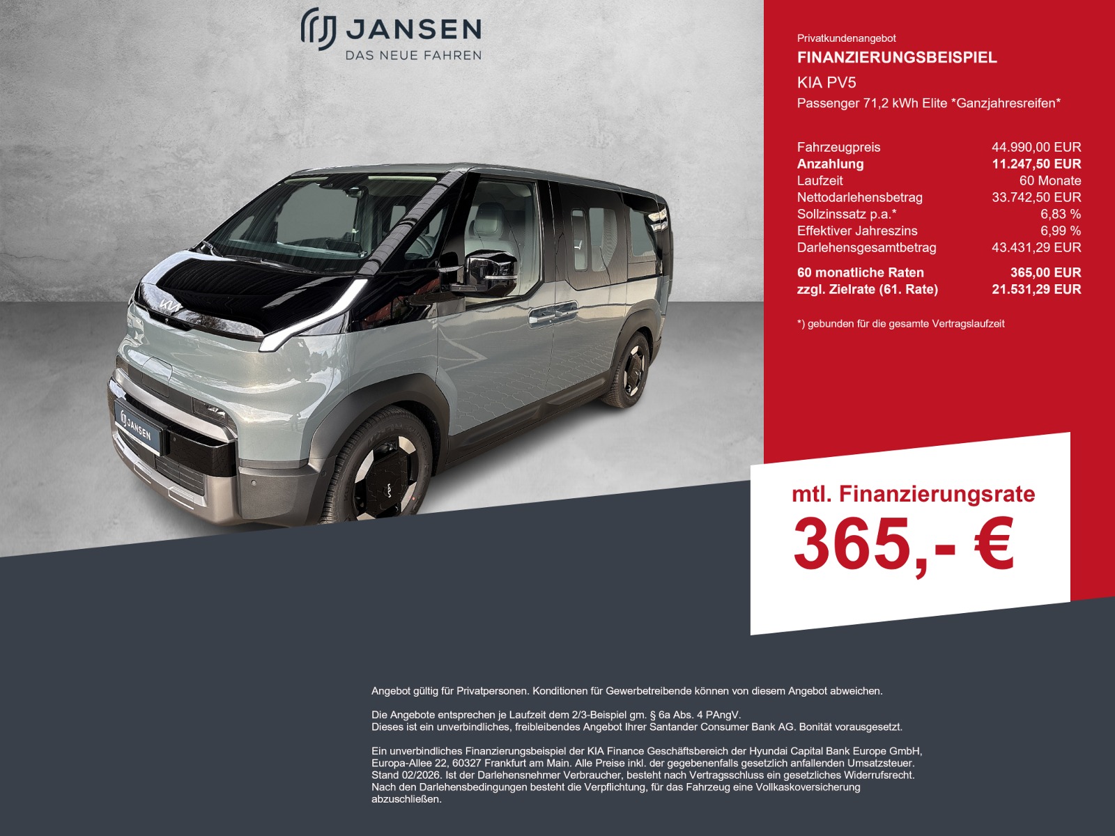 KIA PV5 Passenger 71,2 kWh Elite *Ganzjahresreifen*