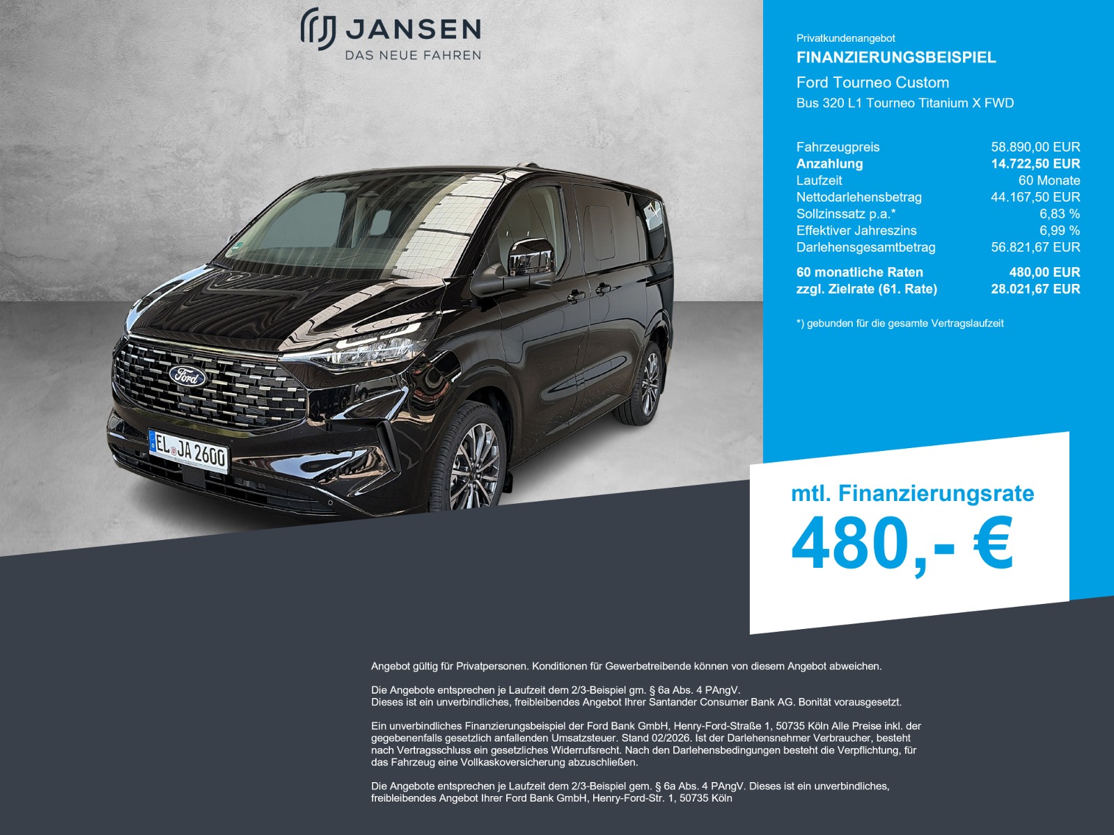 Ford Tourneo Custom Bus 320 L1 Tourneo Titanium X FWD