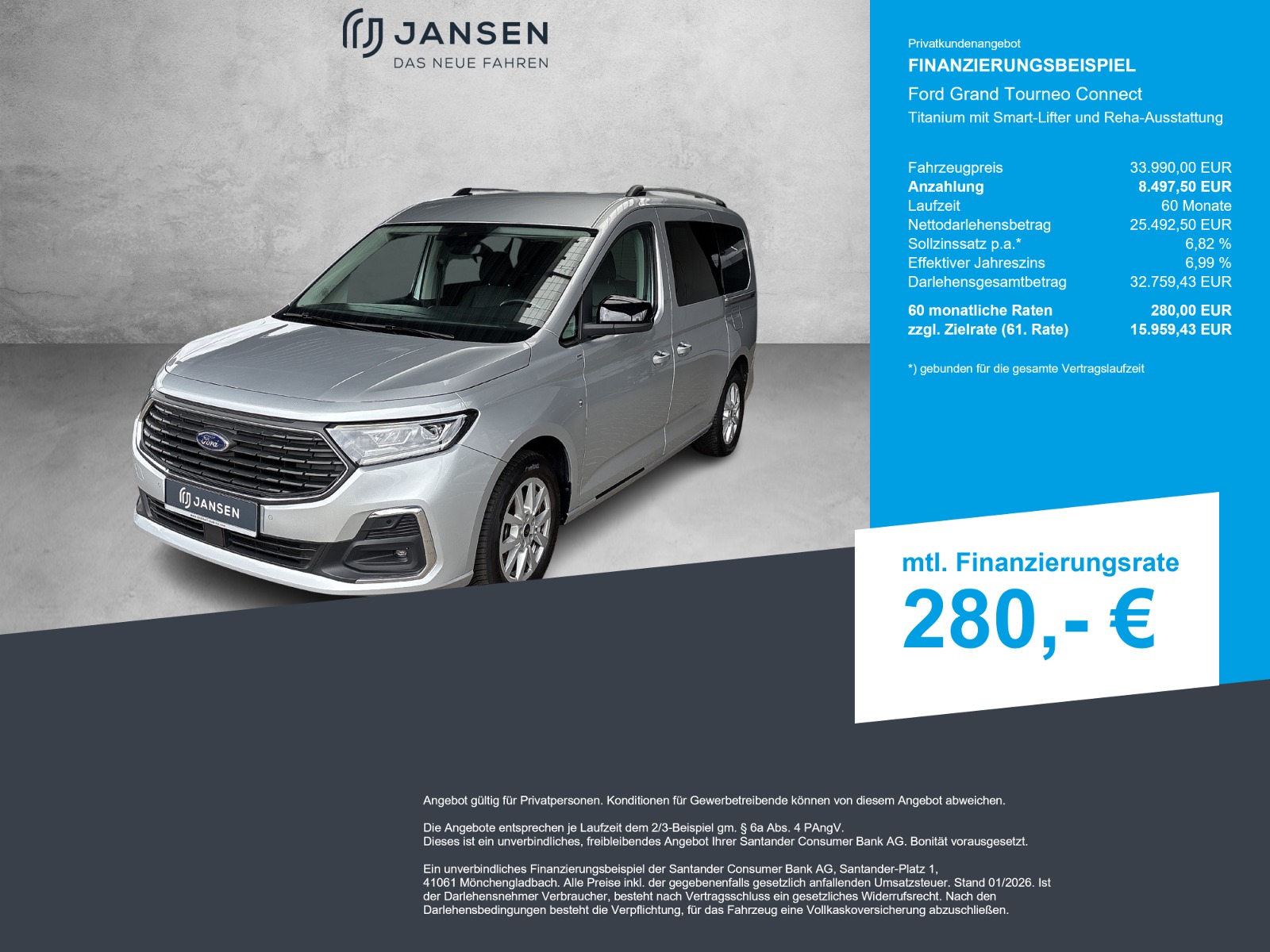 Ford Grand Tourneo Connect Titanium mit Smart-Lifter und Reha-Ausstattung