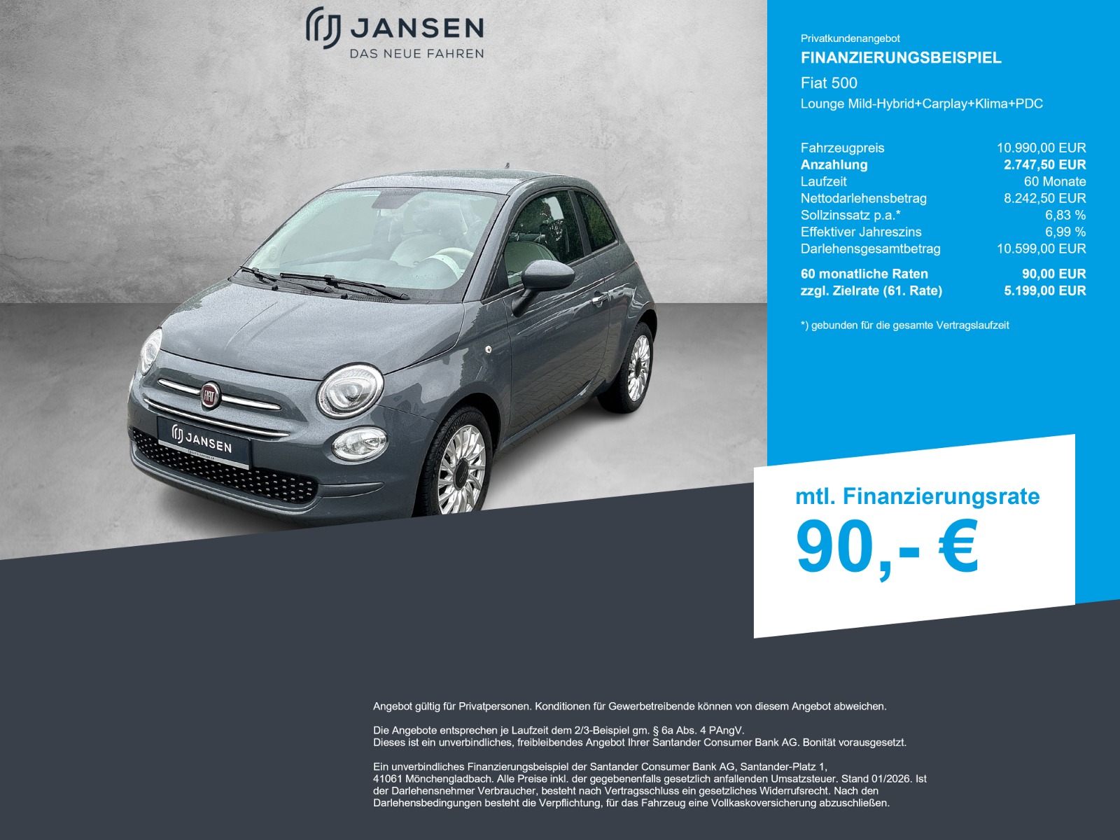 Fiat 500 Lounge Mild-Hybrid+Carplay+Klima+PDC