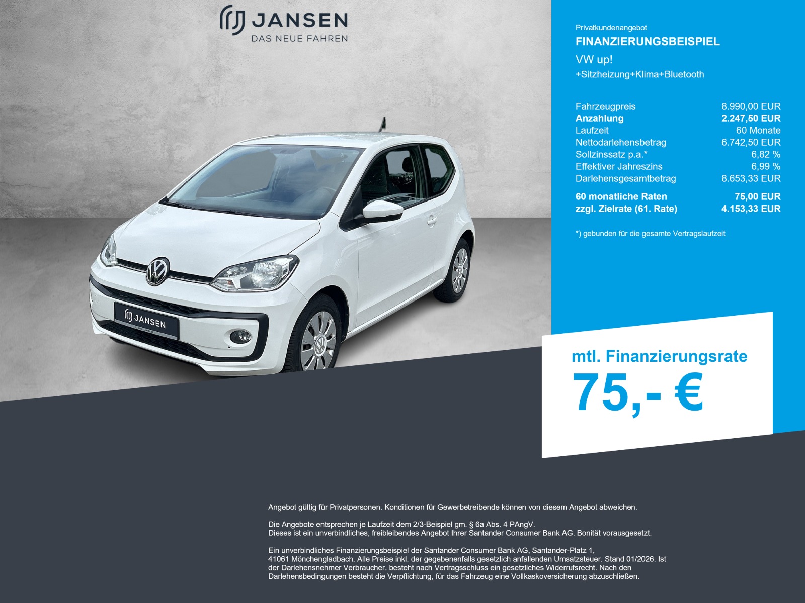 VW up! +Sitzheizung+Klima+Bluetooth